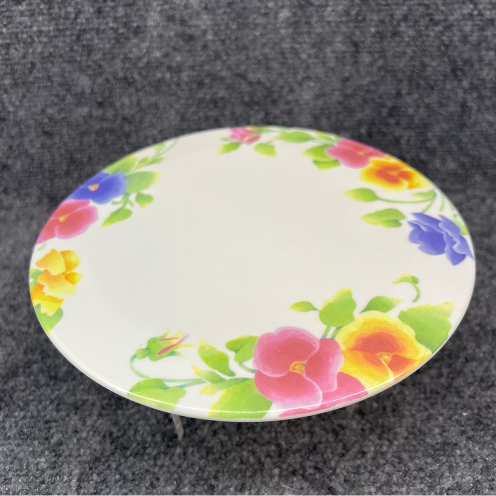 Corelle Summer Blush 8" Round Melamine/Melmac Trivet Colorful Flowers Vintage
